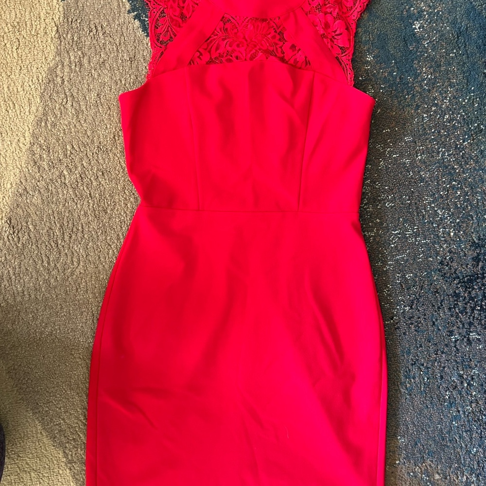 Express Vibrant Red Backless Lace Dress